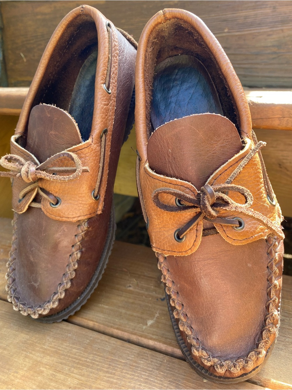 LAURENTIAN CHIEF moccasin leather loafer boat shoes brown size 8.5-9